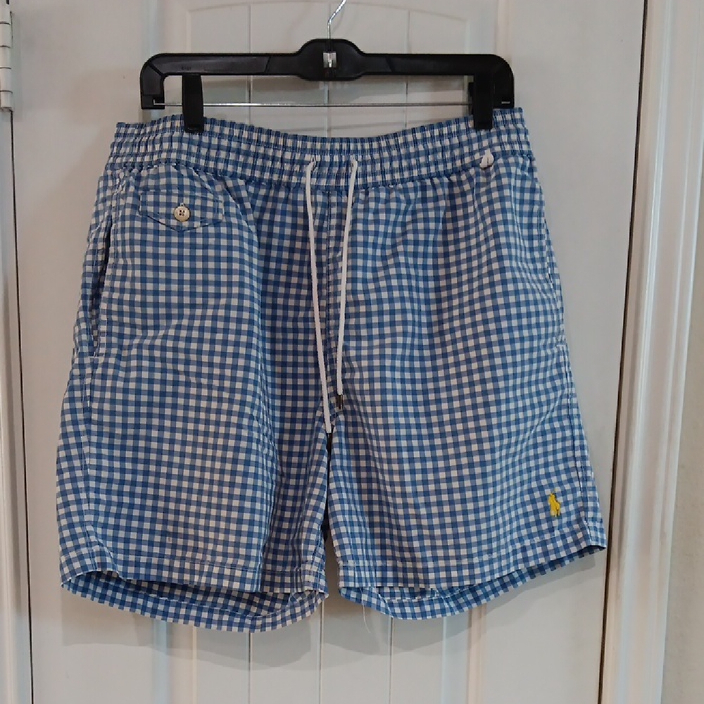 Polo by Ralph Lauren Blue and White Gingham Swim Shorts